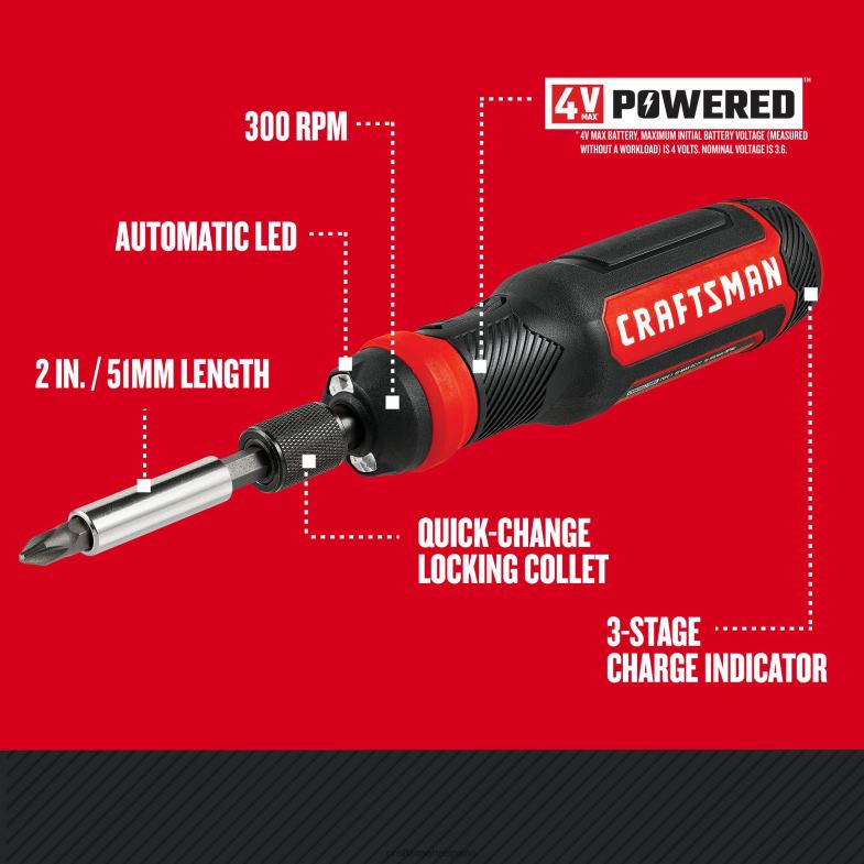 CRAFTSMAN Destornillador inalámbrico de 4 voltios máximo de 1/4 de pulgada (1 batería incluida y cargador incluido) Herramientas eléctricas 4DTRH151