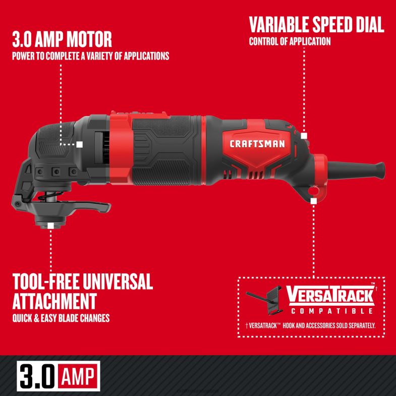 CRAFTSMAN Juego de herramientas oscilantes de 10 piezas velocidad variable 3 amperios con cable y estuche blando Herramientas eléctricas 4DTRH17