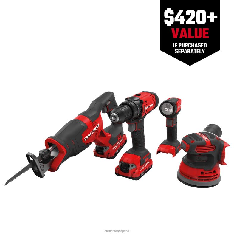 CRAFTSMAN Kit combinado de herramientas eléctricas de 4 herramientas con estuche blando (2 baterías incluidas y cargador incluido) Herramientas eléctricas 4DTRH25