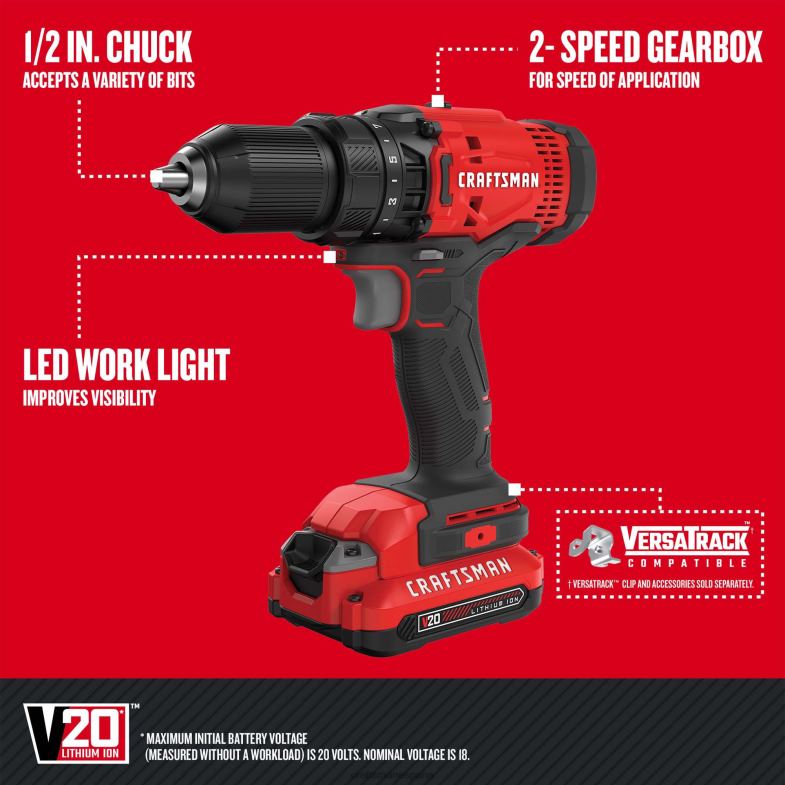 CRAFTSMAN Kit combinado de herramientas eléctricas de 4 herramientas con estuche blando (2 baterías incluidas y cargador incluido) Herramientas eléctricas 4DTRH25