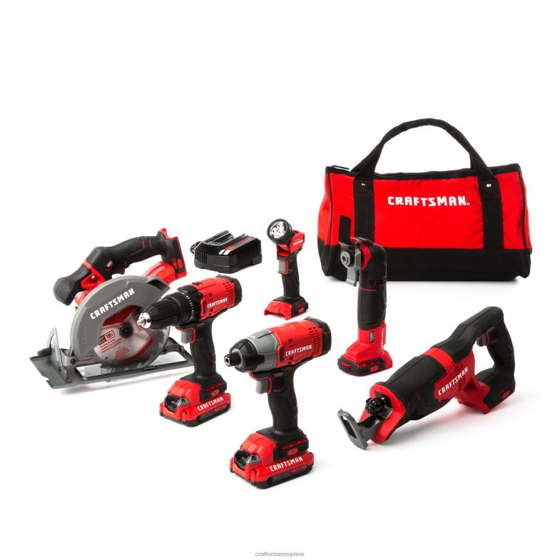 CRAFTSMAN Kit combinado de herramientas eléctricas v20 de 6 herramientas con estuche blando (2 baterías incluidas y cargador incluido) Herramientas eléctricas 4DTRH6