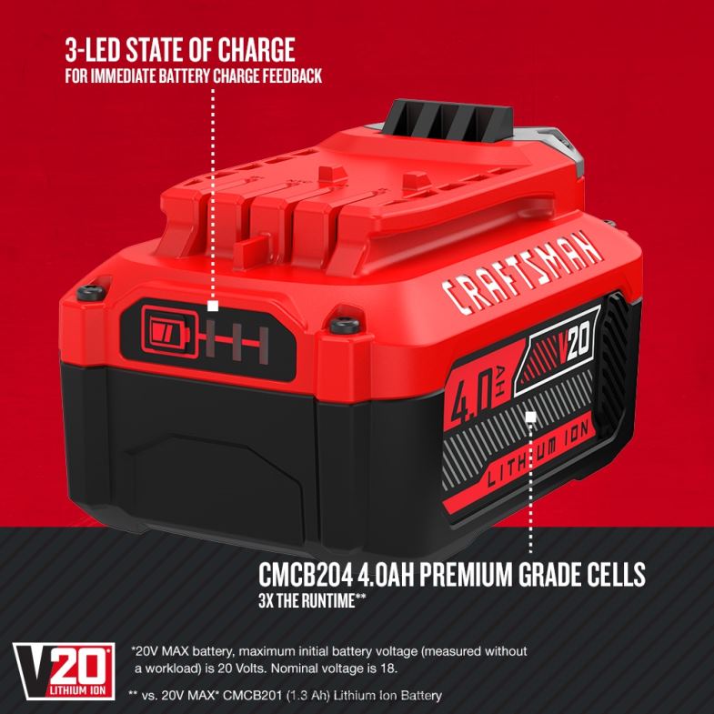 CRAFTSMAN Kit de batería para herramienta eléctrica y soplador para el lugar de trabajo de 20 voltios como máximo Herramientas eléctricas 4DTRH69