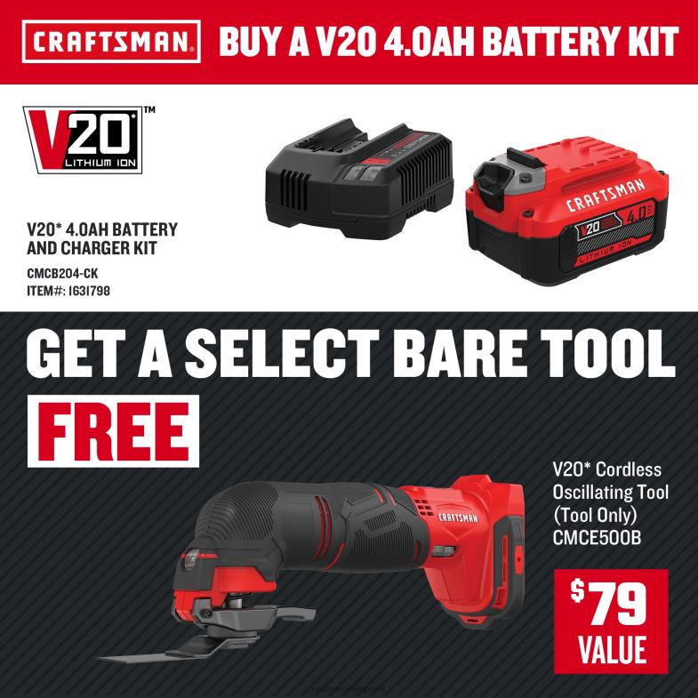 CRAFTSMAN Kit de herramientas oscilantes de 12 piezas velocidad variable máxima 20 voltios inalámbrico v20 Herramientas eléctricas 4DTRH95