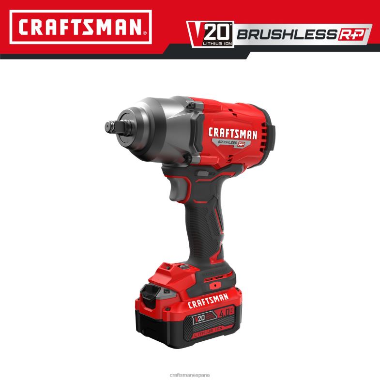 CRAFTSMAN Llave de impacto inalámbrica con accionamiento de 1/2 pulgada sin escobillas de velocidad variable máxima de 4 amperios y 20 voltios (batería incluida) Herramientas eléctricas 4DTRH31