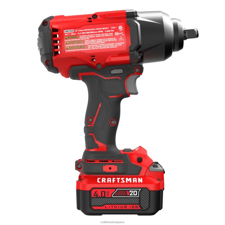 CRAFTSMAN Llave de impacto inalámbrica con accionamiento de 1/2 pulgada sin escobillas de velocidad variable máxima de 4 amperios y 20 voltios (batería incluida) Herramientas eléctricas 4DTRH31