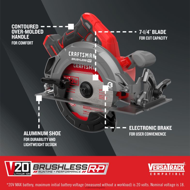 CRAFTSMAN Sierra circular inalámbrica sin escobillas v20 rp de 20 voltios máx 7-1/4 pulgadas (herramienta básica) Herramientas eléctricas 4DTRH3