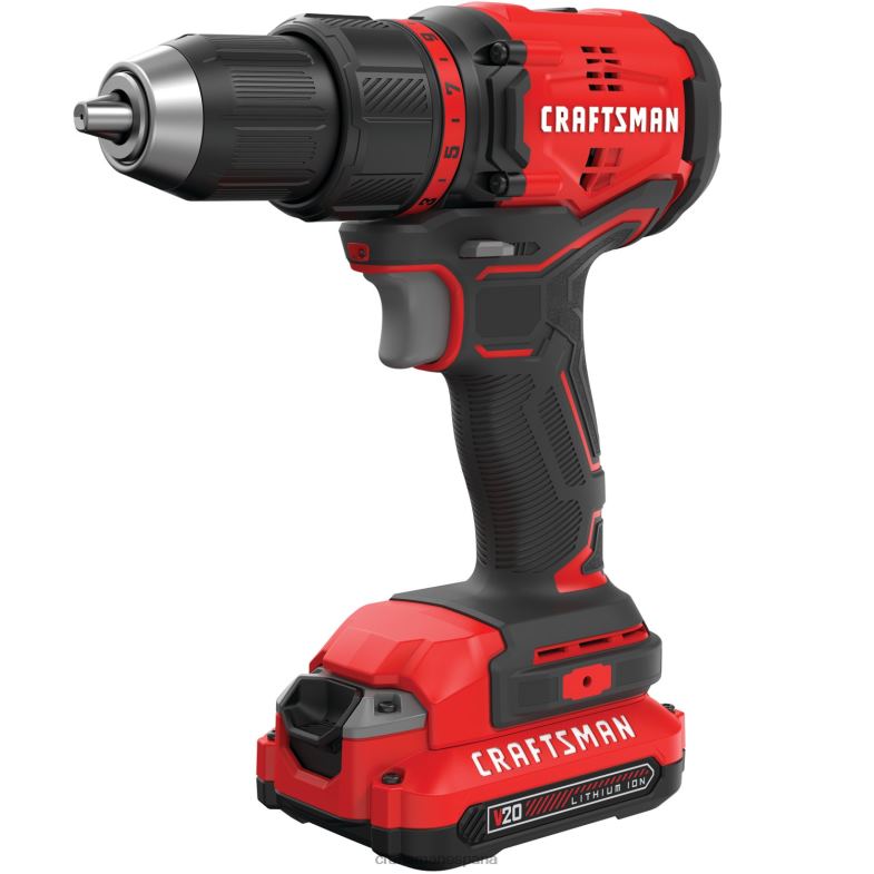 CRAFTSMAN Taladro inalámbrico sin escobillas v20 de 20 voltios máx de 1/2 pulgada (1 batería incluida cargador incluido y bolsa blanda incluida) Herramientas eléctricas 4DTRH47