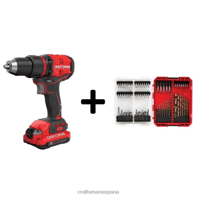 CRAFTSMAN Taladro inalámbrico sin escobillas v20 de 20 voltios máx de 1/2 pulgada (1 batería incluida cargador incluido y bolsa blanda incluida) Herramientas eléctricas 4DTRH49