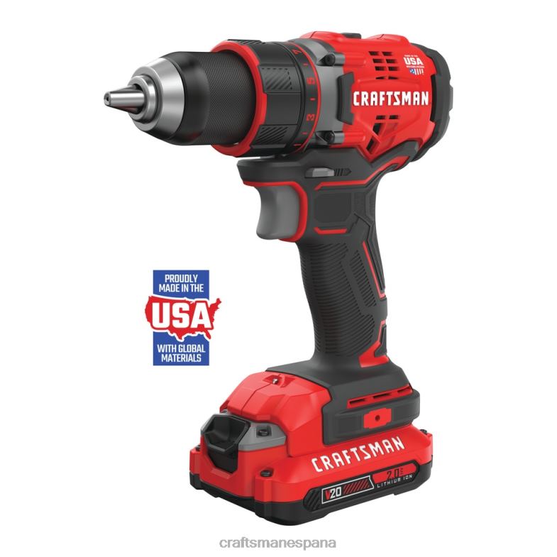 CRAFTSMAN Taladro inalámbrico sin escobillas v20 de 20 voltios y 1/2 pulgada (2 baterías incluidas cargador incluido y bolsa blanda incluida) Herramientas eléctricas 4DTRH40