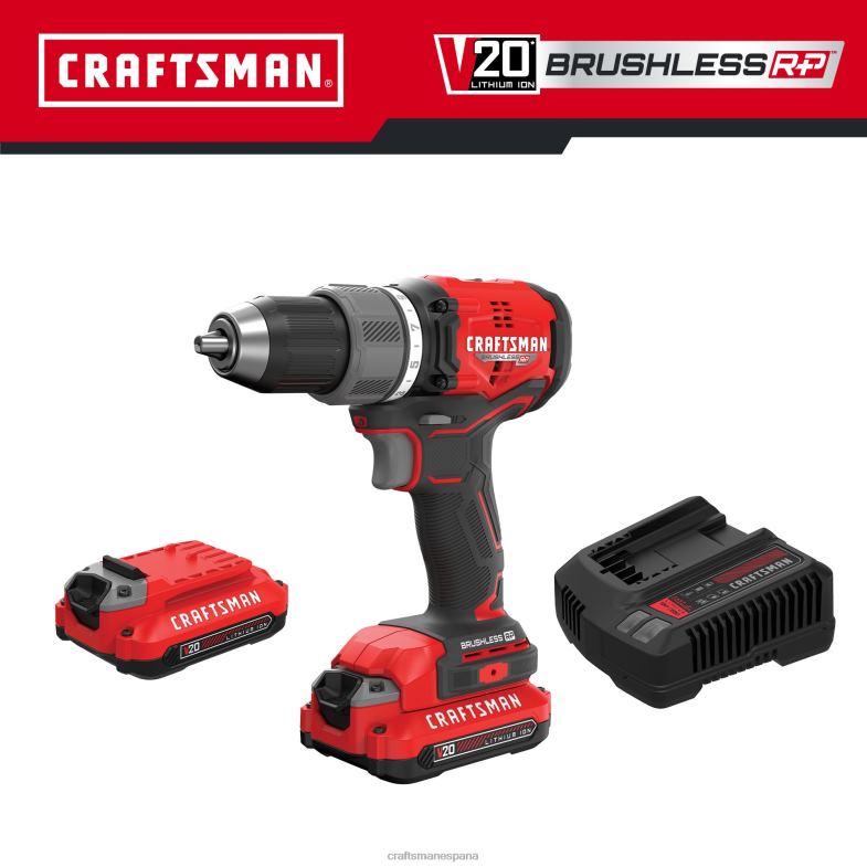 CRAFTSMAN Taladro inalámbrico sin escobillas v20 rp de 20 voltios máx de 1/2 pulgada (2 baterías incluidas cargador incluido y bolsa blanda incluida) Herramientas eléctricas 4DTRH13