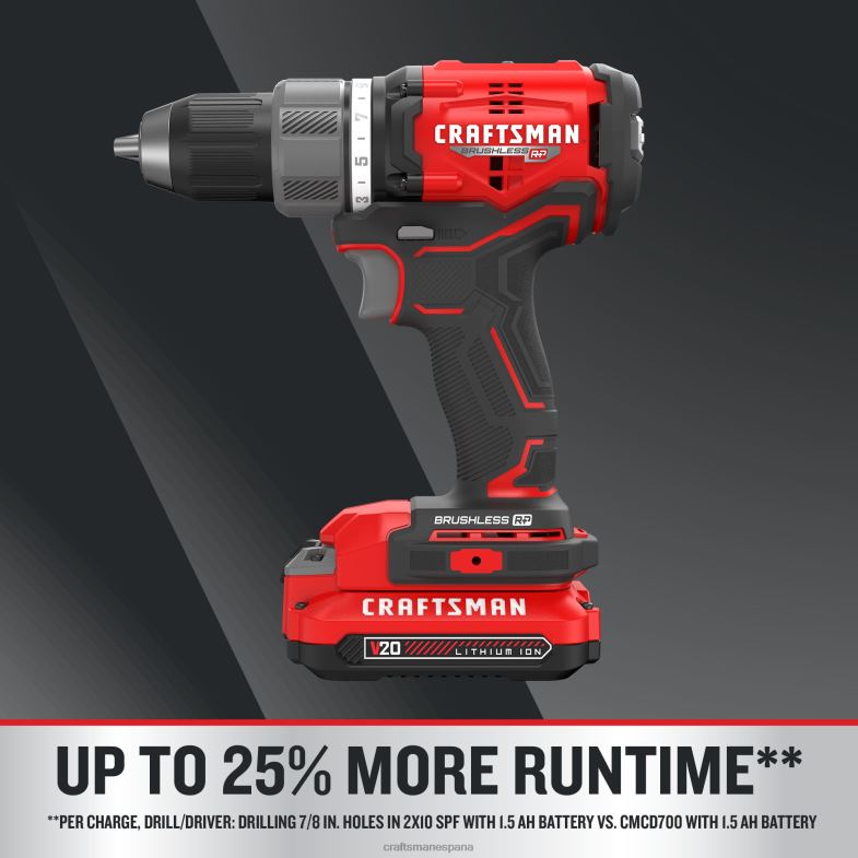 CRAFTSMAN Taladro inalámbrico sin escobillas v20 rp de 20 voltios máx de 1/2 pulgada (2 baterías incluidas cargador incluido y bolsa blanda incluida) Herramientas eléctricas 4DTRH13