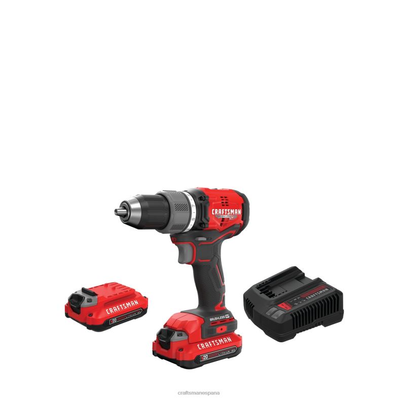 CRAFTSMAN Taladro inalámbrico sin escobillas v20 rp de 20 voltios máx de 1/2 pulgada (2 baterías incluidas cargador incluido y bolsa blanda incluida) Herramientas eléctricas 4DTRH13