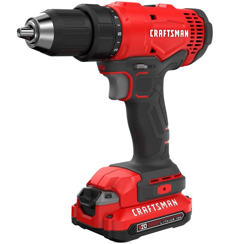 CRAFTSMAN Taladro inalámbrico sin llave v20 de 20 voltios máx de 1/2 pulgada (2 baterías incluidas cargador incluido) Herramientas eléctricas 4DTRH41