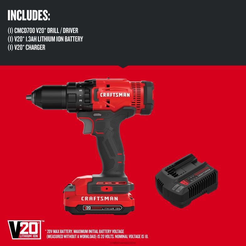 CRAFTSMAN Taladro inalámbrico v20 de 20 voltios máx de 1/2 pulgada (1 batería incluida cargador incluido) Herramientas eléctricas 4DTRH148