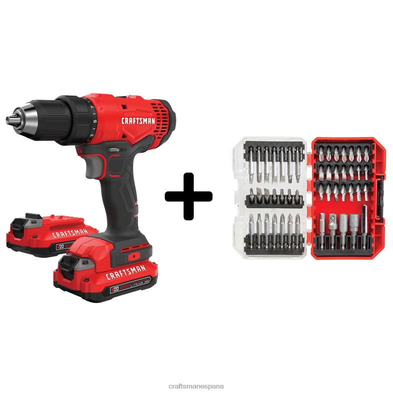 CRAFTSMAN Taladro inalámbrico v20 de 20 voltios máx de 1/2 pulgada (2 baterías incluidas cargador incluido) Herramientas eléctricas 4DTRH157