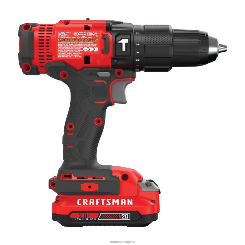 CRAFTSMAN Taladro percutor inalámbrico de velocidad variable y amperaje máximo de 20 voltios de 1/2 pulgada (1 batería incluida) Herramientas eléctricas 4DTRH160