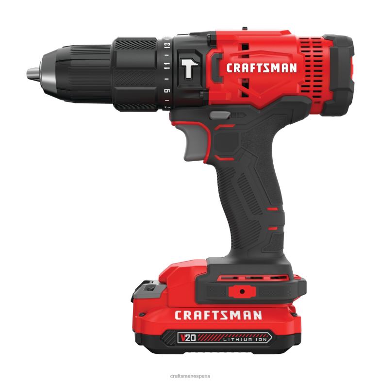 CRAFTSMAN Taladro percutor inalámbrico de velocidad variable y amperaje máximo de 20 voltios y 1/2 pulgada (2 baterías incluidas) Herramientas eléctricas 4DTRH163