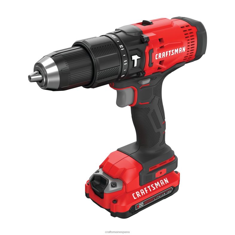 CRAFTSMAN Taladro percutor inalámbrico de velocidad variable y amperaje máximo de 20 voltios y 1/2 pulgada (2 baterías incluidas) Herramientas eléctricas 4DTRH163