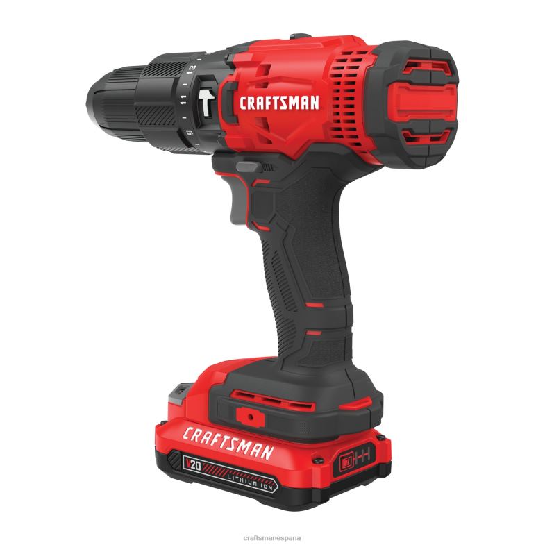 CRAFTSMAN Taladro percutor inalámbrico de velocidad variable y amperaje máximo de 20 voltios y 1/2 pulgada (2 baterías incluidas) Herramientas eléctricas 4DTRH163