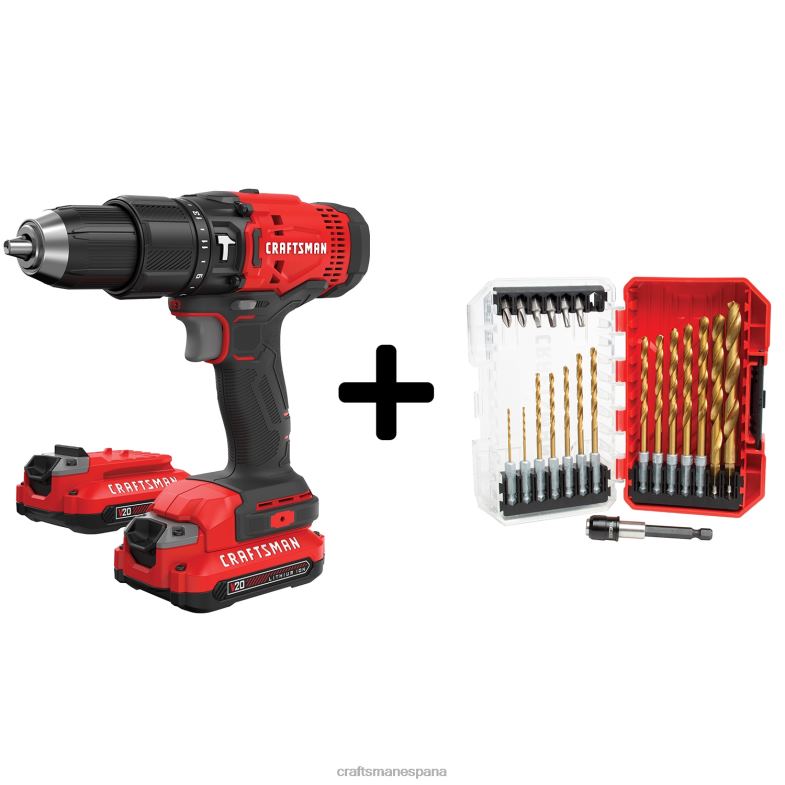 CRAFTSMAN v20 Taladro percutor inalámbrico de velocidad variable y amperaje máximo de 20 voltios y 1/2 pulgada (2 baterías incluidas) Herramientas eléctricas 4DTRH165