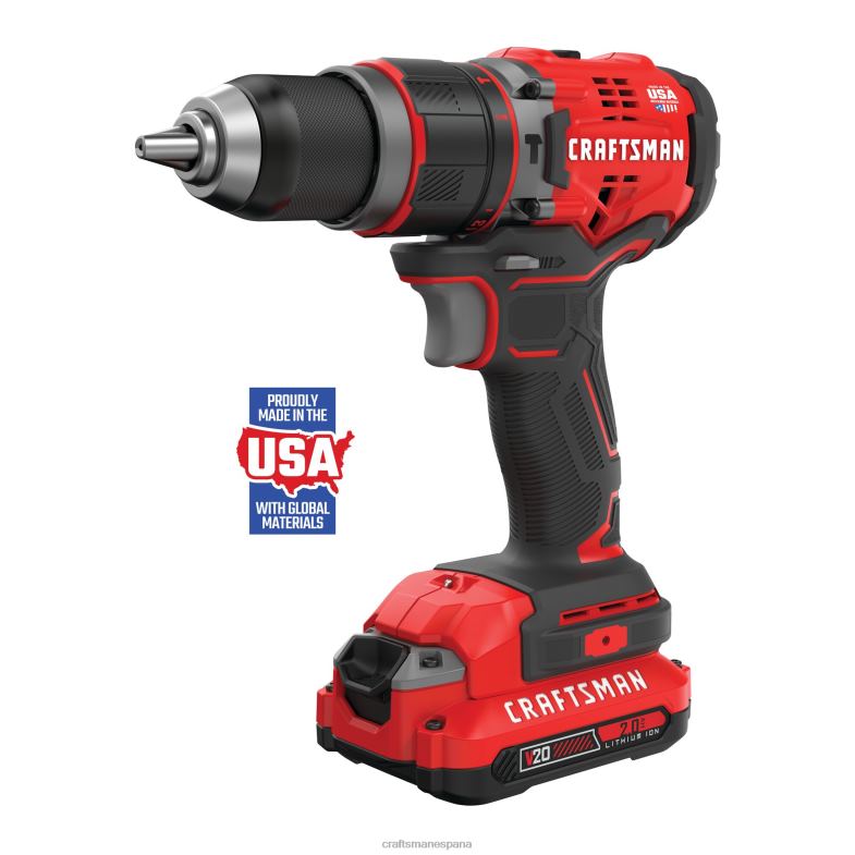 CRAFTSMAN v20 Taladro percutor inalámbrico sin escobillas de velocidad variable y 20 voltios de amperaje máximo de 1/2 pulgada (2 baterías incluidas) Herramientas eléctricas 4DTRH116