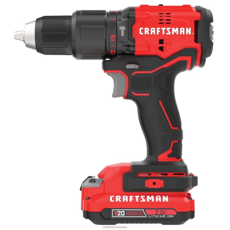 CRAFTSMAN v20 Taladro percutor inalámbrico sin escobillas de velocidad variable y 20 voltios de amperaje máximo de 1/2 pulgada (2 baterías incluidas) Herramientas eléctricas 4DTRH167