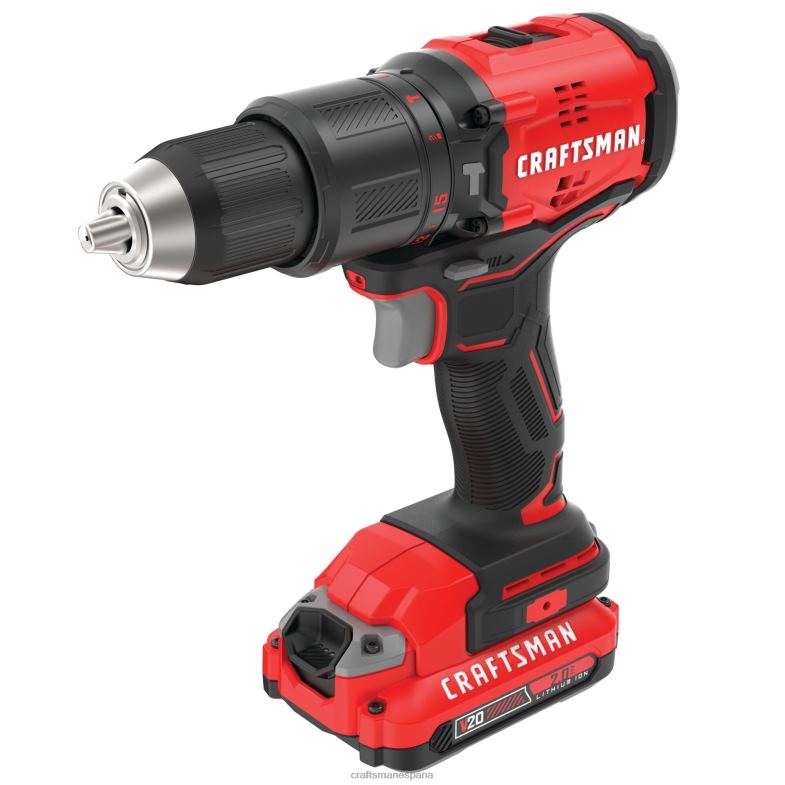 CRAFTSMAN v20 Taladro percutor inalámbrico sin escobillas de velocidad variable y 20 voltios de amperaje máximo de 1/2 pulgada (2 baterías incluidas) Herramientas eléctricas 4DTRH167