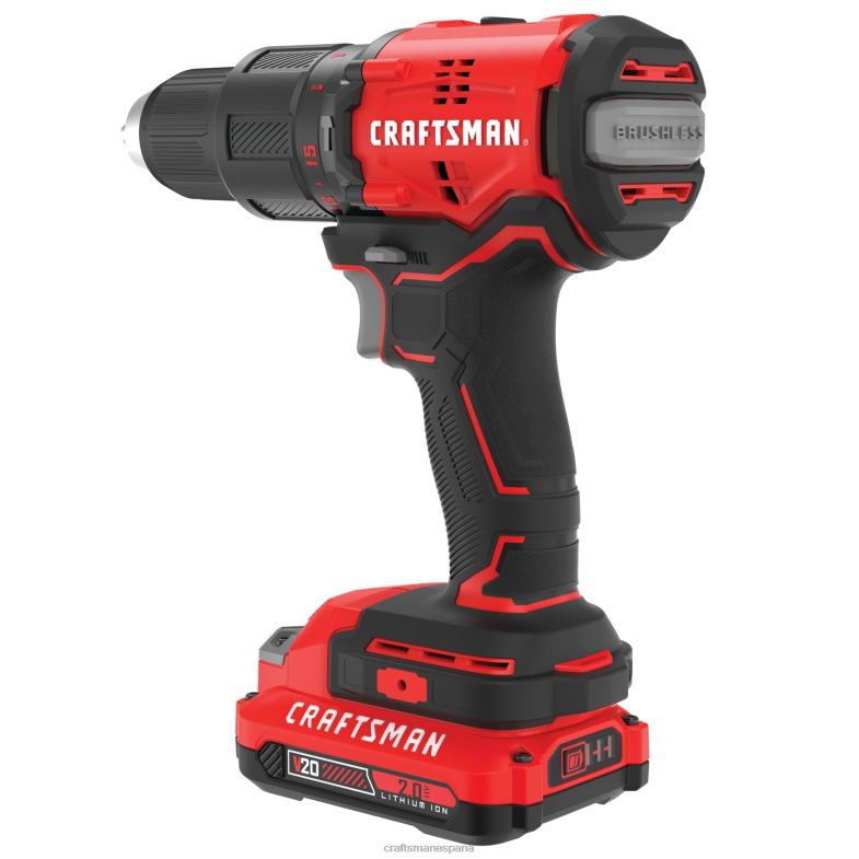 CRAFTSMAN v20 Taladro percutor inalámbrico sin escobillas de velocidad variable y 20 voltios de amperaje máximo de 1/2 pulgada (2 baterías incluidas) Herramientas eléctricas 4DTRH167